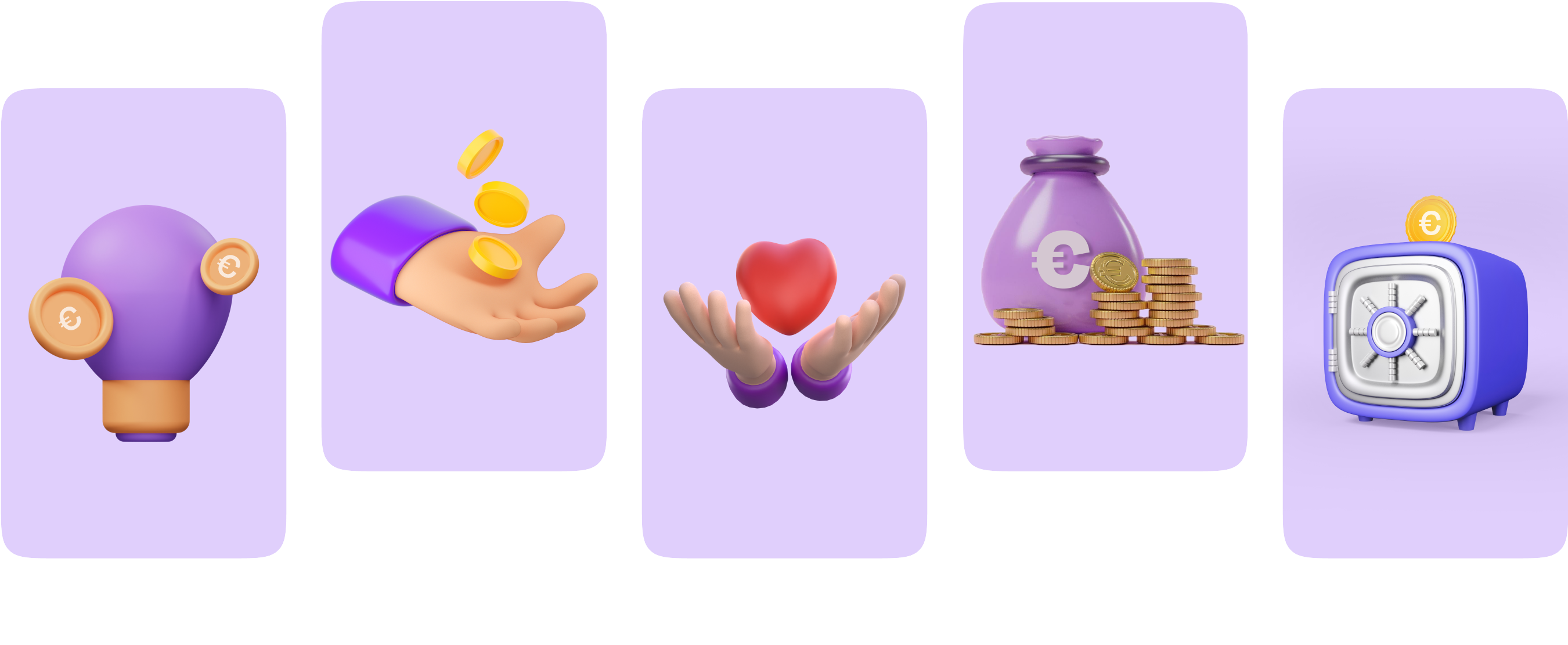 Coins, hands, a heart, and a safe representing crowdfunding activity.