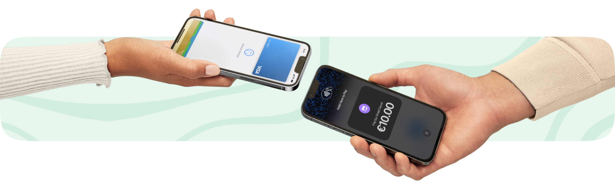 iDonate Tap App, showcasing a hand tapping a payment card.